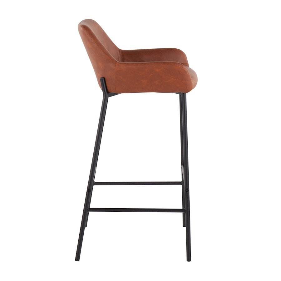 LumiSource Daniella 30in Bar Stool Set of 2 | Industrial Black Metal and Camel PU Leather | Kitchen Island & Bar Seating | Model B30-DNLA2BKPUCAM2