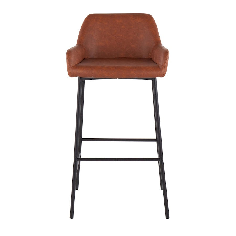 LumiSource Daniella 30in Bar Stool Set of 2 | Industrial Black Metal and Camel PU Leather | Kitchen Island & Bar Seating | Model B30-DNLA2BKPUCAM2