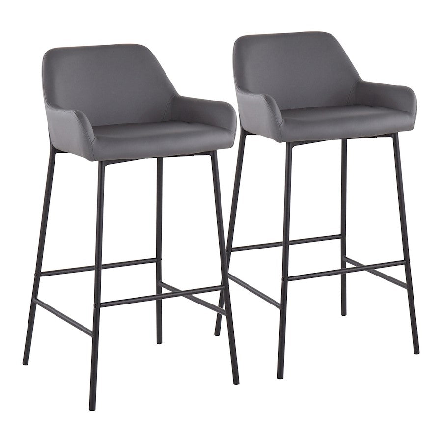 LumiSource Daniella 30in Bar Stool Set of 2 | Industrial Black Metal and Grey PU | Kitchen Island & Home Bar Seating | Model B30-DNLA2BKPUGY2