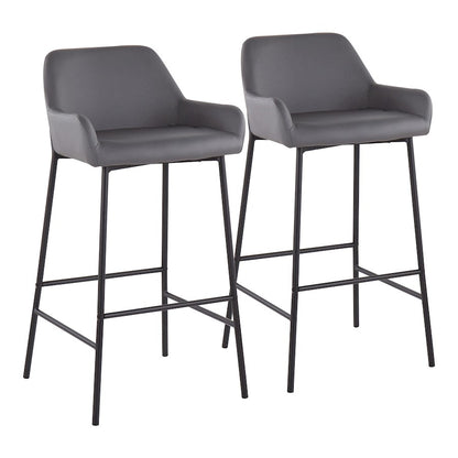 LumiSource Daniella 30in Bar Stool Set of 2 | Industrial Black Metal and Grey PU | Kitchen Island & Home Bar Seating | Model B30-DNLA2BKPUGY2