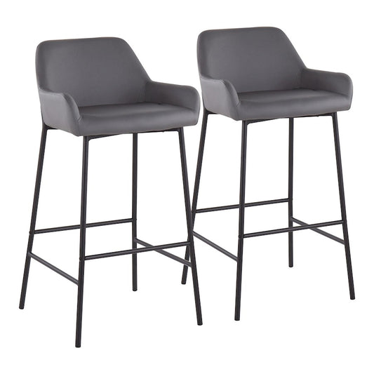 LumiSource Daniella 30in Bar Stool Set of 2 | Industrial Black Metal and Grey PU | Kitchen Island & Home Bar Seating | Model B30-DNLA2BKPUGY2