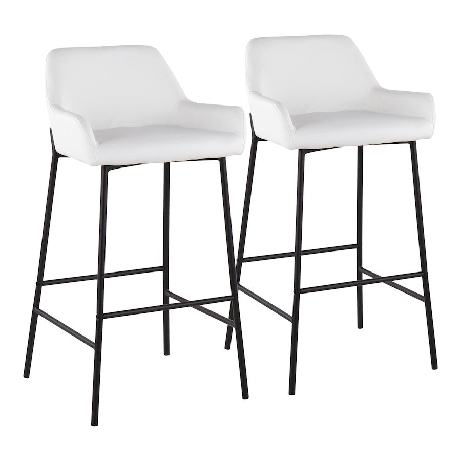 LumiSource Daniella 30in Bar Stool Set of 2 | Industrial Black Metal and White PU | Kitchen Island & Home Bar Seating | Model B30-DNLA2BKPUW2