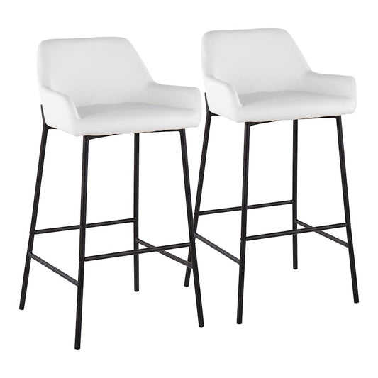 LumiSource Daniella 30in Bar Stool Set of 2 | Industrial Black Metal and White PU | Kitchen Island & Home Bar Seating | Model B30-DNLA2BKPUW2