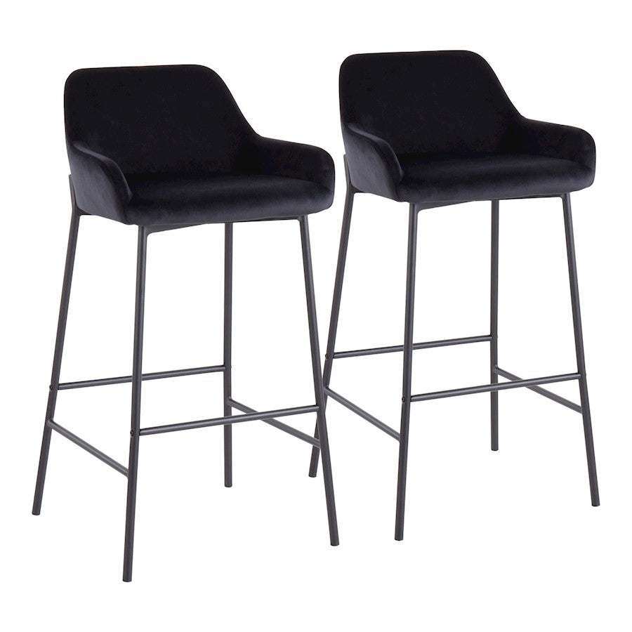 LumiSource Daniella 30in Bar Stool Set of 2 | Industrial Black Metal and Black Velvet | Kitchen Island & Home Bar Seating | Model B30-DNLA2BKVBK2