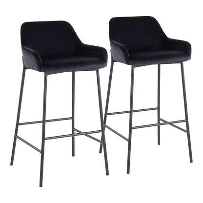 LumiSource Daniella 30in Bar Stool Set of 2 | Industrial Black Metal and Black Velvet | Kitchen Island & Home Bar Seating | Model B30-DNLA2BKVBK2