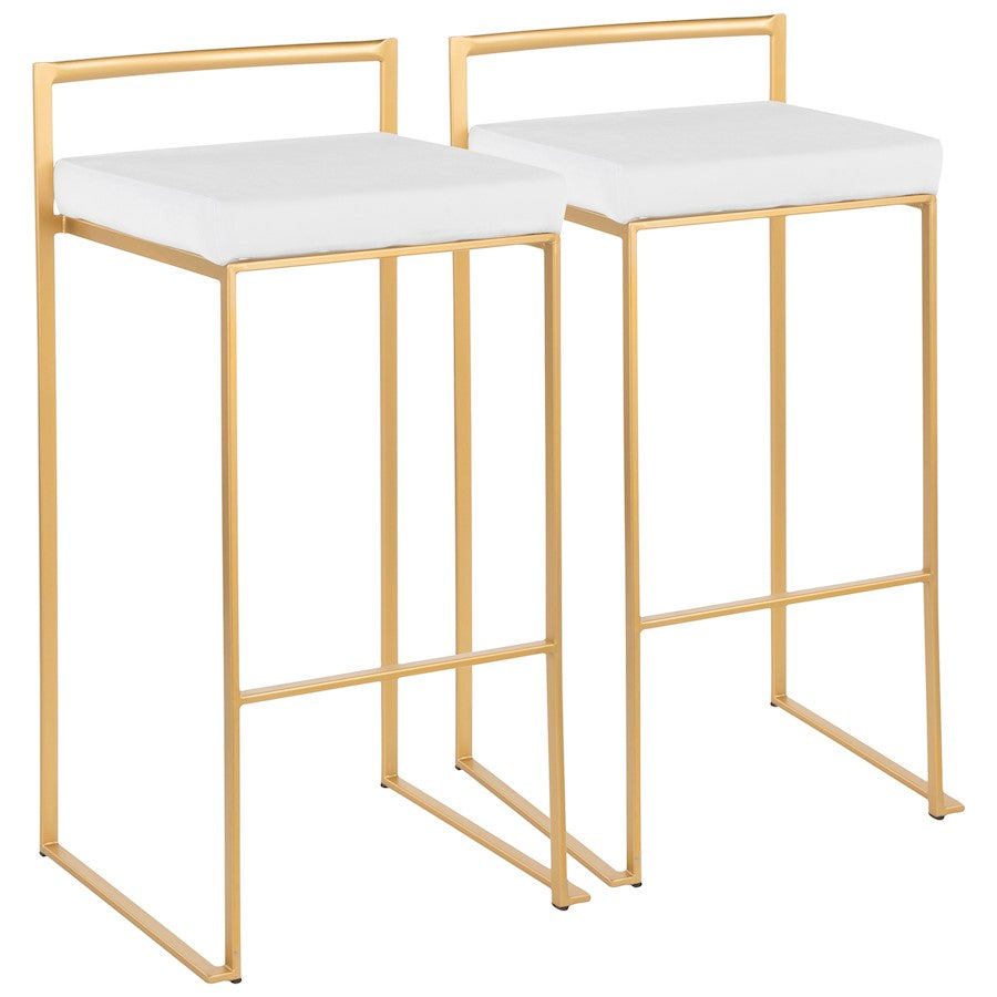 LumiSource Fuji 30.75in Bar Stool Set of 2 | Glam Gold Steel and White Velvet | Kitchen Island & Home Bar Seating | Model B30-FUJIAU-VW2