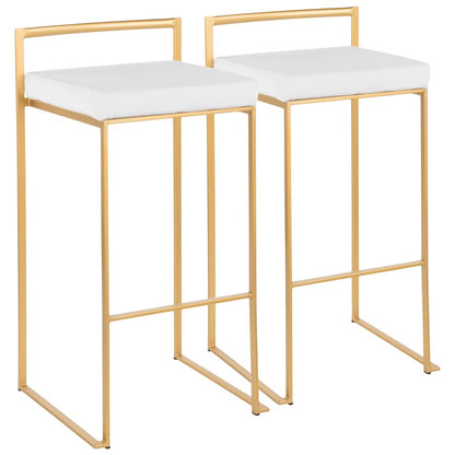 LumiSource Fuji 30.75in Bar Stool Set of 2 | Glam Gold Steel and White Velvet | Kitchen Island & Home Bar Seating | Model B30-FUJIAU-VW2