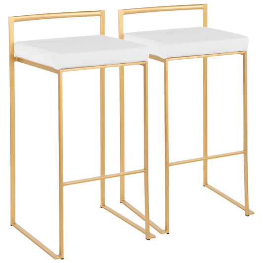 LumiSource Fuji 30.75in Bar Stool Set of 2 | Glam Gold Steel and White Velvet | Kitchen Island & Home Bar Seating | Model B30-FUJIAU-VW2