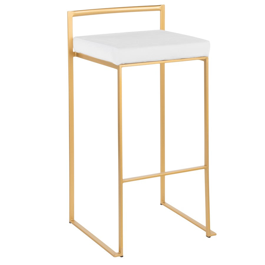 LumiSource Fuji 30.75in Bar Stool Set of 2 | Glam Gold Steel and White Velvet | Kitchen Island & Home Bar Seating | Model B30-FUJIAU-VW2