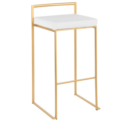 LumiSource Fuji 30.75in Bar Stool Set of 2 | Glam Gold Steel and White Velvet | Kitchen Island & Home Bar Seating | Model B30-FUJIAU-VW2