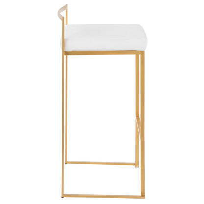 LumiSource Fuji 30.75in Bar Stool Set of 2 | Glam Gold Steel and White Velvet | Kitchen Island & Home Bar Seating | Model B30-FUJIAU-VW2