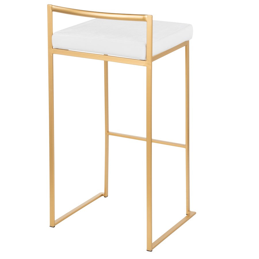 LumiSource Fuji 30.75in Bar Stool Set of 2 | Glam Gold Steel and White Velvet | Kitchen Island & Home Bar Seating | Model B30-FUJIAU-VW2