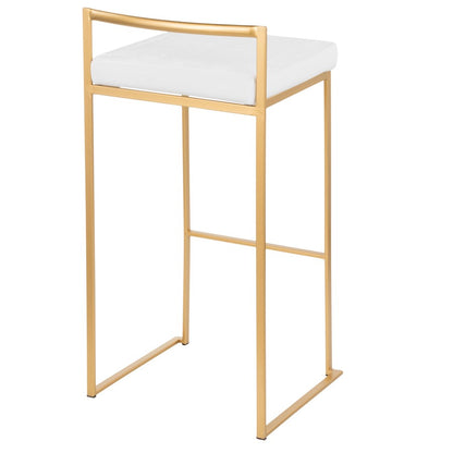 LumiSource Fuji 30.75in Bar Stool Set of 2 | Glam Gold Steel and White Velvet | Kitchen Island & Home Bar Seating | Model B30-FUJIAU-VW2