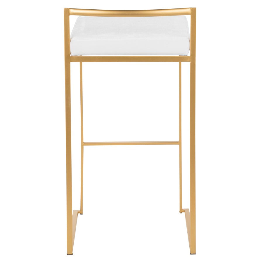 LumiSource Fuji 30.75in Bar Stool Set of 2 | Glam Gold Steel and White Velvet | Kitchen Island & Home Bar Seating | Model B30-FUJIAU-VW2