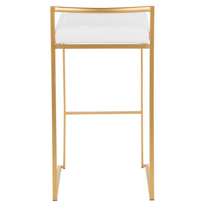 LumiSource Fuji 30.75in Bar Stool Set of 2 | Glam Gold Steel and White Velvet | Kitchen Island & Home Bar Seating | Model B30-FUJIAU-VW2