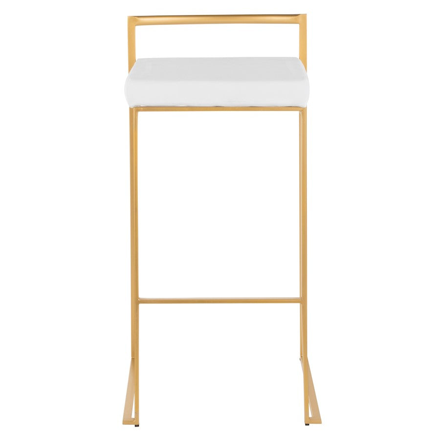 LumiSource Fuji 30.75in Bar Stool Set of 2 | Glam Gold Steel and White Velvet | Kitchen Island & Home Bar Seating | Model B30-FUJIAU-VW2