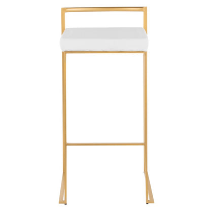LumiSource Fuji 30.75in Bar Stool Set of 2 | Glam Gold Steel and White Velvet | Kitchen Island & Home Bar Seating | Model B30-FUJIAU-VW2