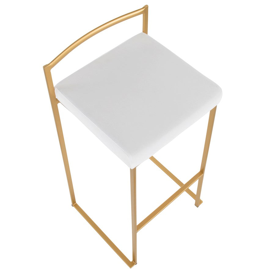 LumiSource Fuji 30.75in Bar Stool Set of 2 | Glam Gold Steel and White Velvet | Kitchen Island & Home Bar Seating | Model B30-FUJIAU-VW2