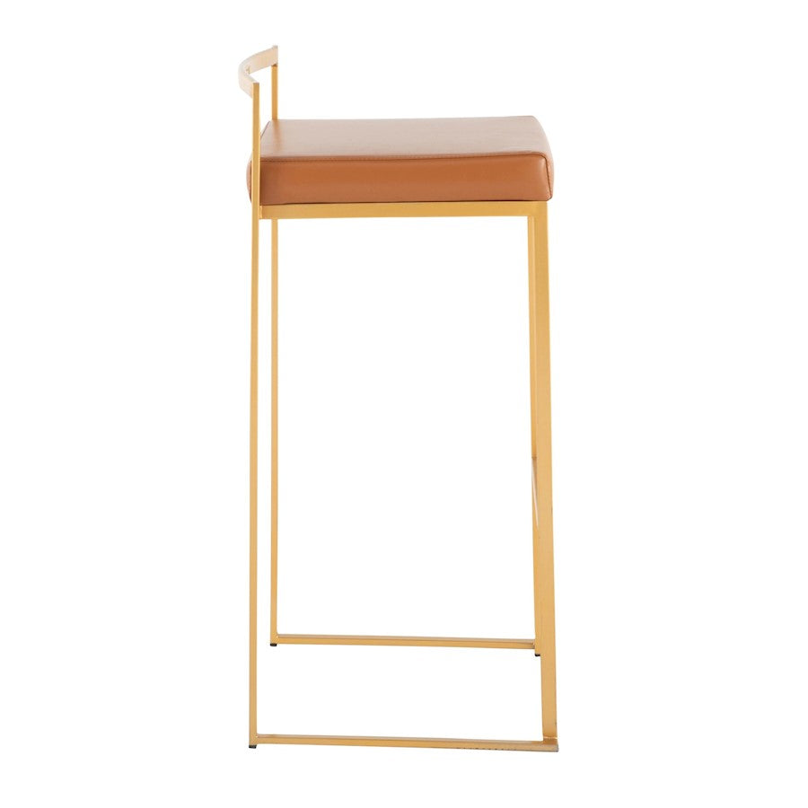 LumiSource Fuji 30.75in Bar Stool Set of 2 | Glam Gold Steel and Camel PU Leather | Kitchen Island & Home Bar Seating | Model B30-FUJIAUCAM2