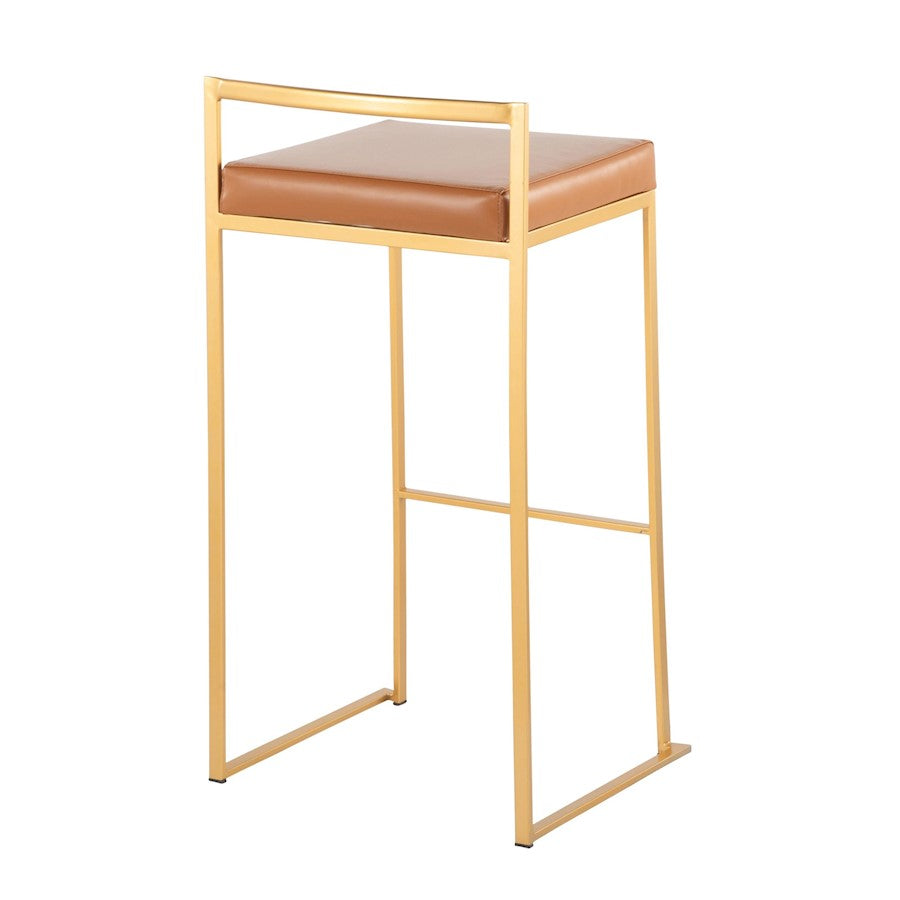 LumiSource Fuji 30.75in Bar Stool Set of 2 | Glam Gold Steel and Camel PU Leather | Kitchen Island & Home Bar Seating | Model B30-FUJIAUCAM2