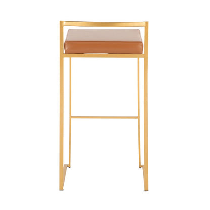 LumiSource Fuji 30.75in Bar Stool Set of 2 | Glam Gold Steel and Camel PU Leather | Kitchen Island & Home Bar Seating | Model B30-FUJIAUCAM2