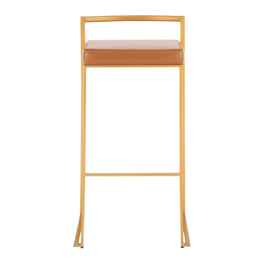LumiSource Fuji 30.75in Bar Stool Set of 2 | Glam Gold Steel and Camel PU Leather | Kitchen Island & Home Bar Seating | Model B30-FUJIAUCAM2