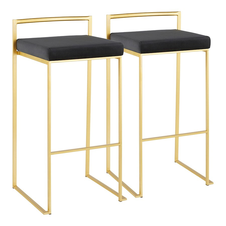 LumiSource Fuji 30.75in Bar Stool Set of 2 | Glam Gold Steel and Black Velvet | Kitchen Island & Home Bar Seating | Model B30-FUJIAUVBK2