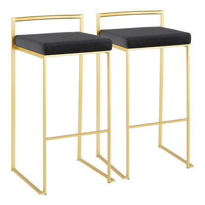 LumiSource Fuji 30.75in Bar Stool Set of 2 | Glam Gold Steel and Black Velvet | Kitchen Island & Home Bar Seating | Model B30-FUJIAUVBK2