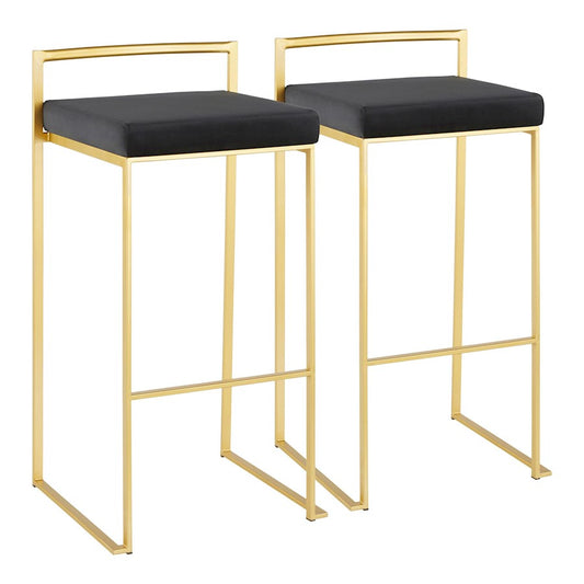 LumiSource Fuji 30.75in Bar Stool Set of 2 | Glam Gold Steel and Black Velvet | Kitchen Island & Home Bar Seating | Model B30-FUJIAUVBK2