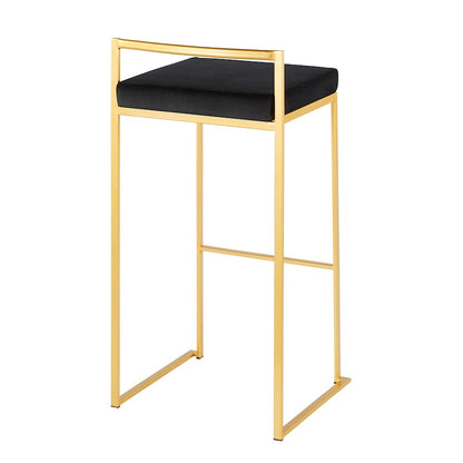 LumiSource Fuji 30.75in Bar Stool Set of 2 | Glam Gold Steel and Black Velvet | Kitchen Island & Home Bar Seating | Model B30-FUJIAUVBK2