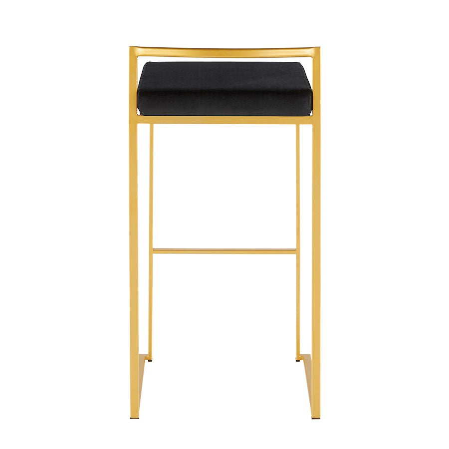 LumiSource Fuji 30.75in Bar Stool Set of 2 | Glam Gold Steel and Black Velvet | Kitchen Island & Home Bar Seating | Model B30-FUJIAUVBK2