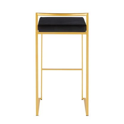 LumiSource Fuji 30.75in Bar Stool Set of 2 | Glam Gold Steel and Black Velvet | Kitchen Island & Home Bar Seating | Model B30-FUJIAUVBK2