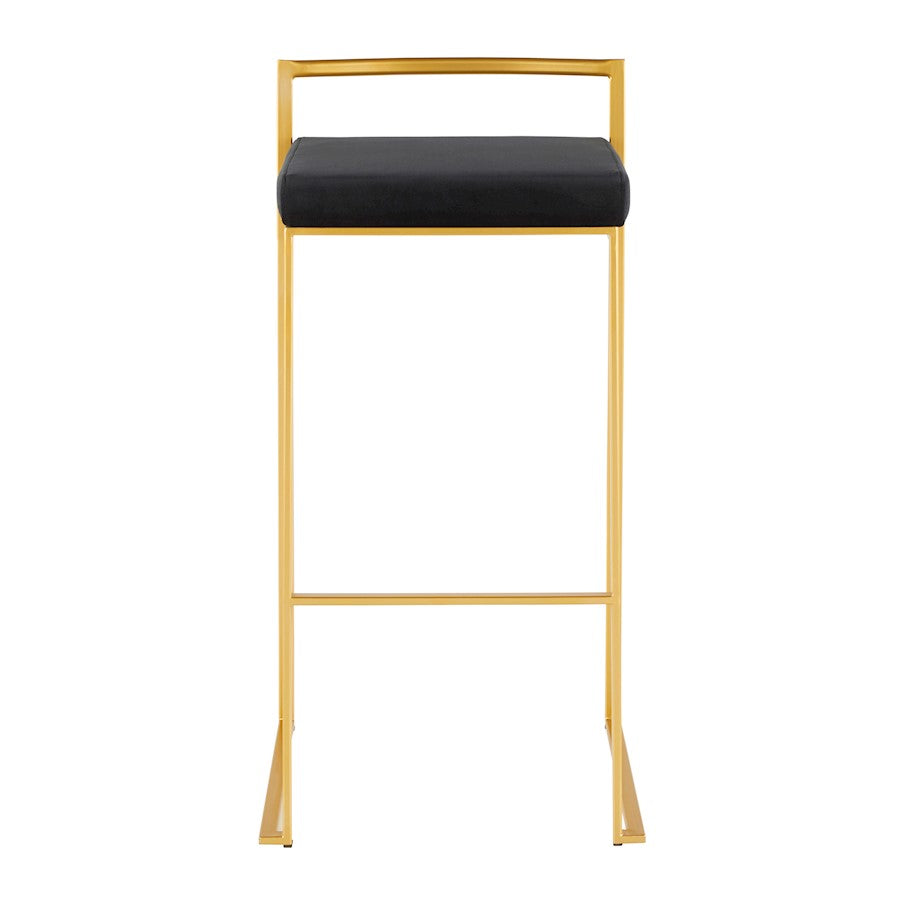 LumiSource Fuji 30.75in Bar Stool Set of 2 | Glam Gold Steel and Black Velvet | Kitchen Island & Home Bar Seating | Model B30-FUJIAUVBK2