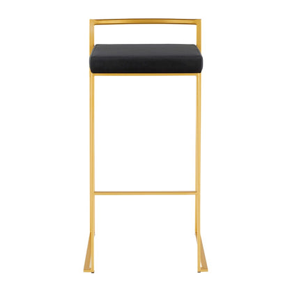 LumiSource Fuji 30.75in Bar Stool Set of 2 | Glam Gold Steel and Black Velvet | Kitchen Island & Home Bar Seating | Model B30-FUJIAUVBK2