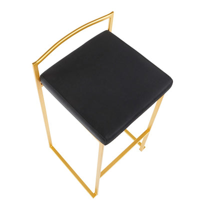 LumiSource Fuji 30.75in Bar Stool Set of 2 | Glam Gold Steel and Black Velvet | Kitchen Island & Home Bar Seating | Model B30-FUJIAUVBK2