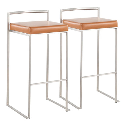 LumiSource Fuji Stackable Barstool Set of 2 | Contemporary Stainless Steel and Camel PU | Kitchen Island & Home Bar Seating | Model B30-FUJICAM2