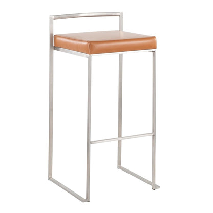LumiSource Fuji Stackable Barstool Set of 2 | Contemporary Stainless Steel and Camel PU | Kitchen Island & Home Bar Seating | Model B30-FUJICAM2