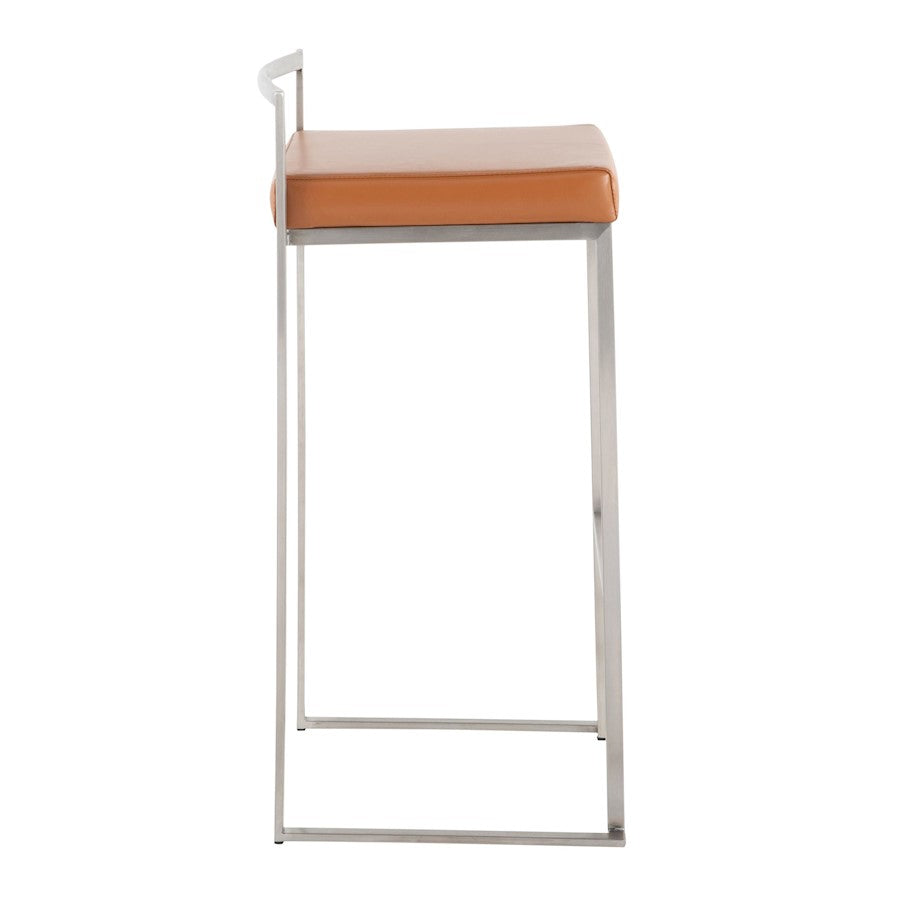LumiSource Fuji Stackable Barstool Set of 2 | Contemporary Stainless Steel and Camel PU | Kitchen Island & Home Bar Seating | Model B30-FUJICAM2