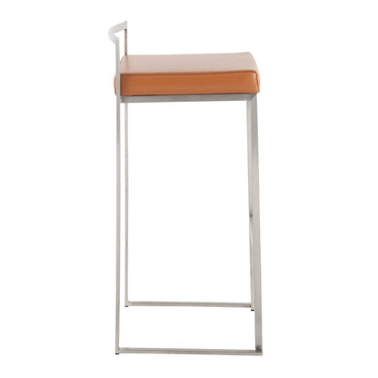 LumiSource Fuji Stackable Barstool Set of 2 | Contemporary Stainless Steel and Camel PU | Kitchen Island & Home Bar Seating | Model B30-FUJICAM2