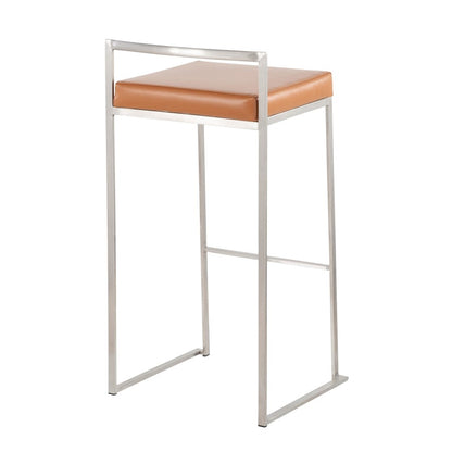 LumiSource Fuji Stackable Barstool Set of 2 | Contemporary Stainless Steel and Camel PU | Kitchen Island & Home Bar Seating | Model B30-FUJICAM2