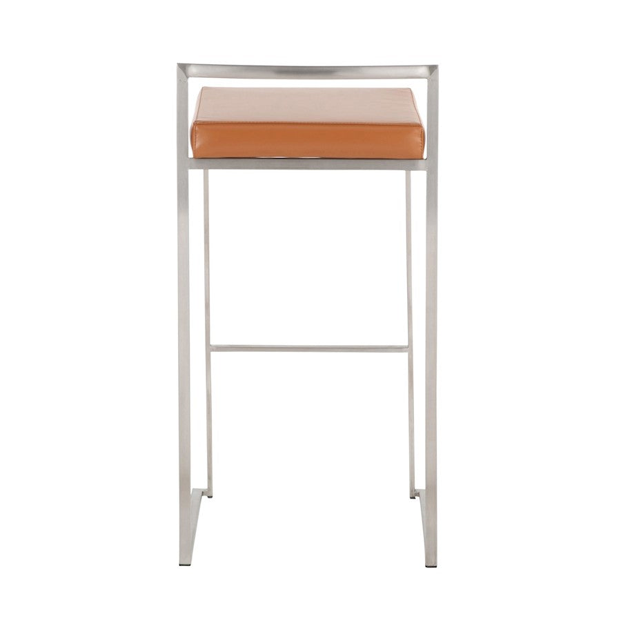 LumiSource Fuji Stackable Barstool Set of 2 | Contemporary Stainless Steel and Camel PU | Kitchen Island & Home Bar Seating | Model B30-FUJICAM2