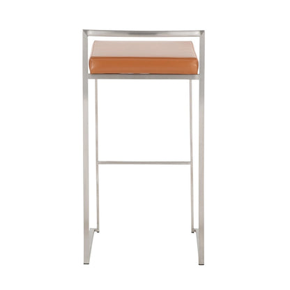 LumiSource Fuji Stackable Barstool Set of 2 | Contemporary Stainless Steel and Camel PU | Kitchen Island & Home Bar Seating | Model B30-FUJICAM2