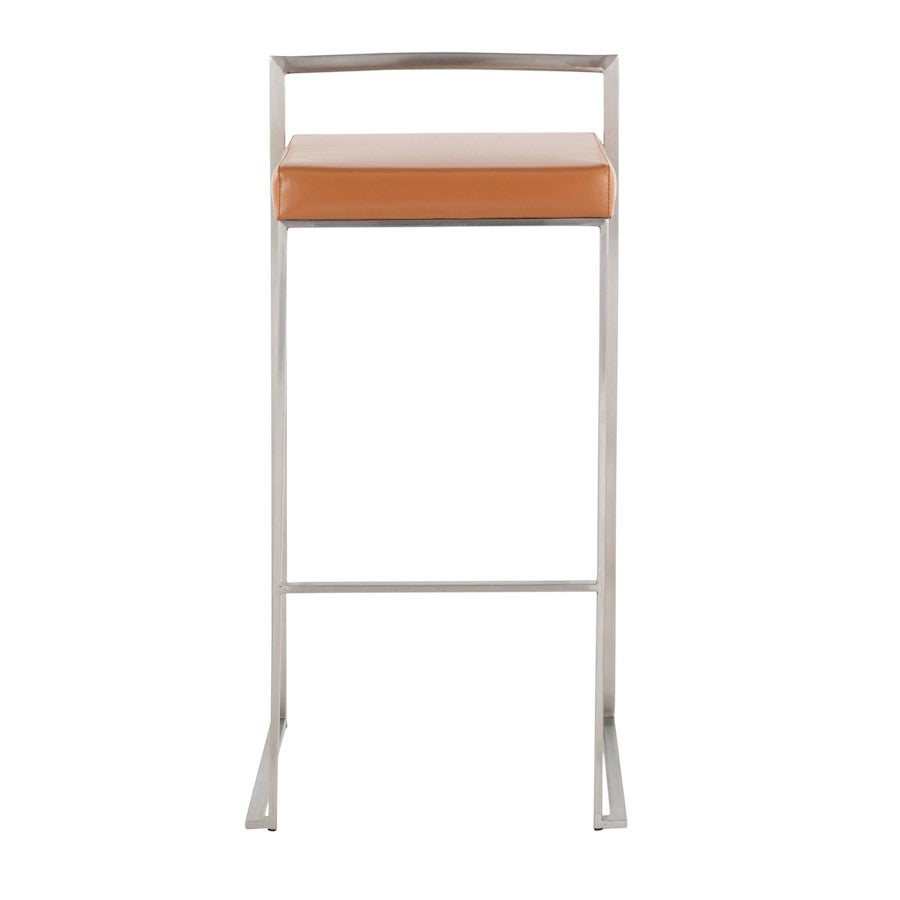 LumiSource Fuji Stackable Barstool Set of 2 | Contemporary Stainless Steel and Camel PU | Kitchen Island & Home Bar Seating | Model B30-FUJICAM2