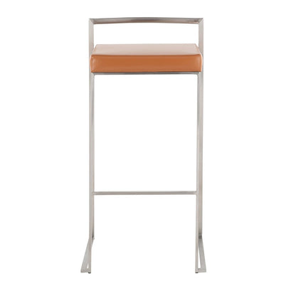 LumiSource Fuji Stackable Barstool Set of 2 | Contemporary Stainless Steel and Camel PU | Kitchen Island & Home Bar Seating | Model B30-FUJICAM2