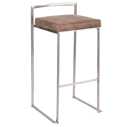 LumiSource Fuji Stackable Barstool Set of 2 | Contemporary Stainless Steel and Brown Cowboy Fabric | Kitchen Island & Home Bar | Model B30-FUJIFBN2