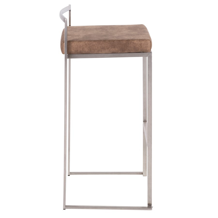 LumiSource Fuji Stackable Barstool Set of 2 | Contemporary Stainless Steel and Brown Cowboy Fabric | Kitchen Island & Home Bar | Model B30-FUJIFBN2