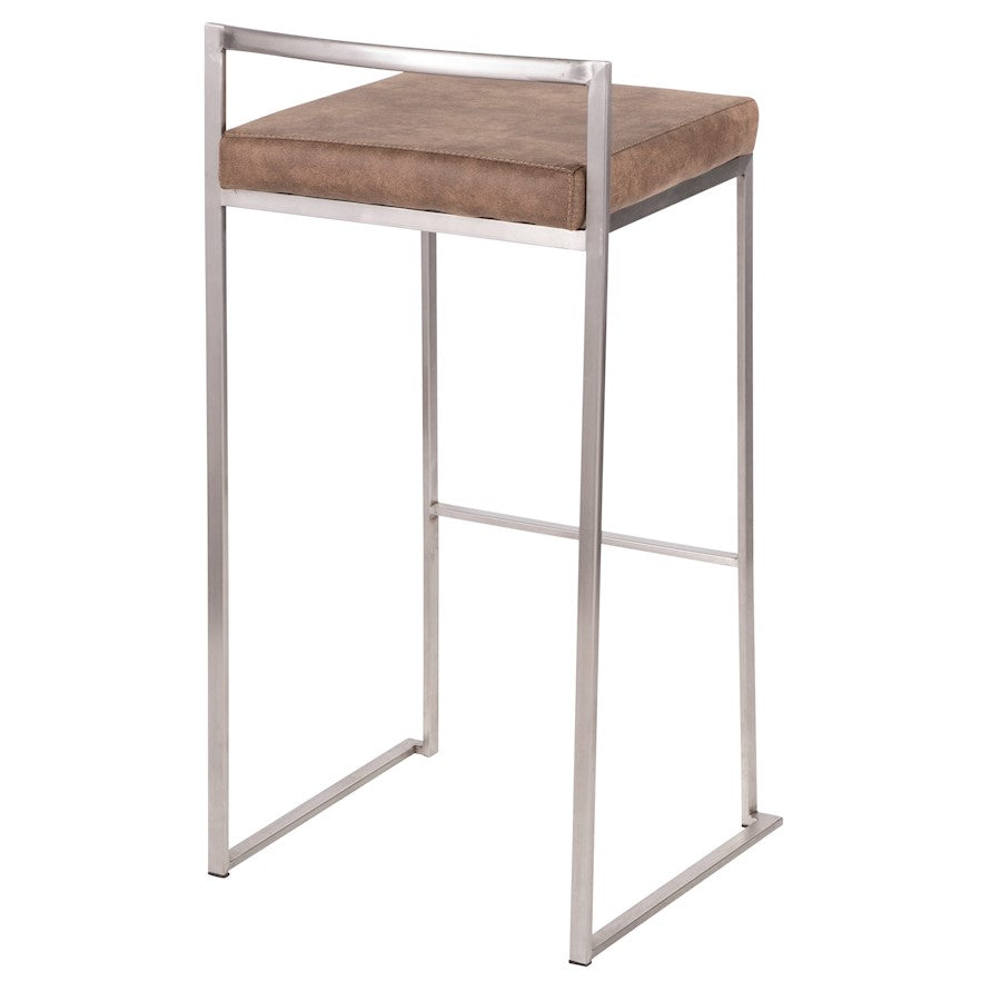 LumiSource Fuji Stackable Barstool Set of 2 | Contemporary Stainless Steel and Brown Cowboy Fabric | Kitchen Island & Home Bar | Model B30-FUJIFBN2