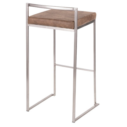 LumiSource Fuji Stackable Barstool Set of 2 | Contemporary Stainless Steel and Brown Cowboy Fabric | Kitchen Island & Home Bar | Model B30-FUJIFBN2