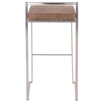 LumiSource Fuji Stackable Barstool Set of 2 | Contemporary Stainless Steel and Brown Cowboy Fabric | Kitchen Island & Home Bar | Model B30-FUJIFBN2