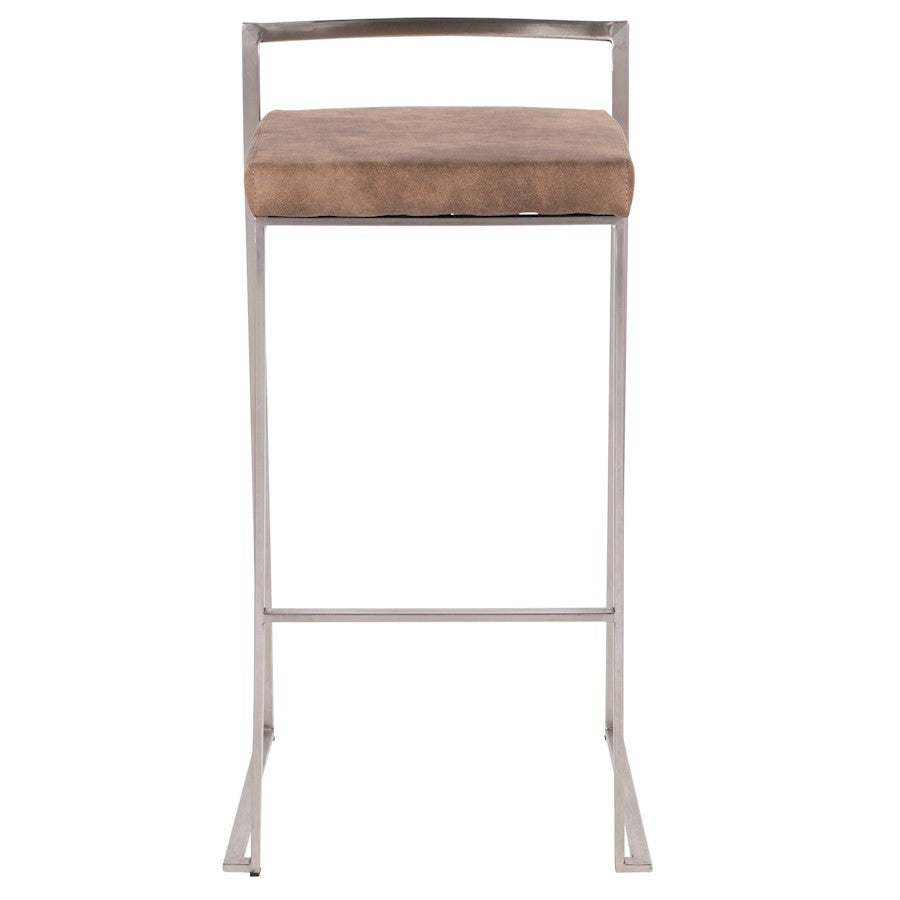 LumiSource Fuji Stackable Barstool Set of 2 | Contemporary Stainless Steel and Brown Cowboy Fabric | Kitchen Island & Home Bar | Model B30-FUJIFBN2